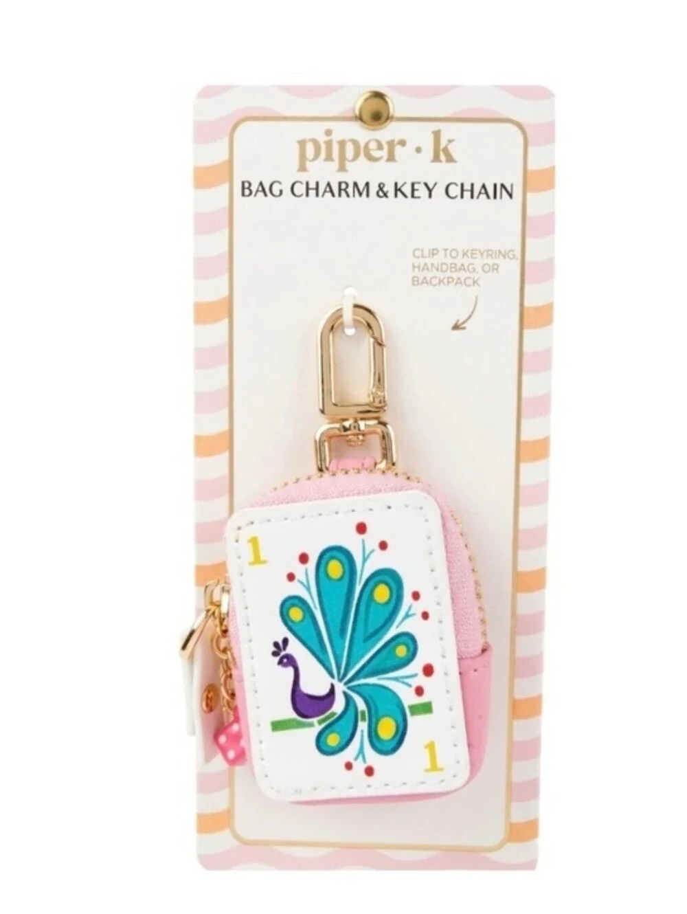 🦚▪️Piper K ▪️Pink Peacock Bag Charm & Key Chain